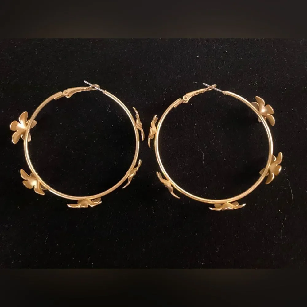Flower Power Boho Gold Hoop Earrings